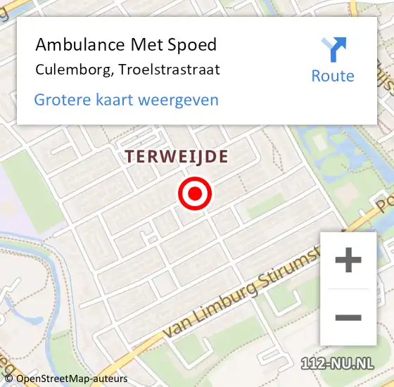 Locatie op kaart van de 112 melding: Ambulance Met Spoed Naar Culemborg, Troelstrastraat op 12 november 2020 00:50