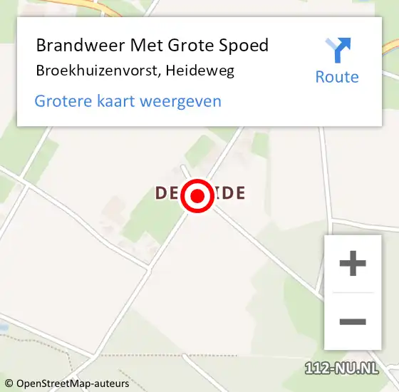 Locatie op kaart van de 112 melding: Brandweer Met Grote Spoed Naar Broekhuizenvorst, Heideweg op 12 november 2020 03:15