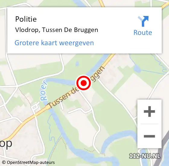 Locatie op kaart van de 112 melding: Politie Vlodrop, Tussen De Bruggen op 12 november 2020 07:15