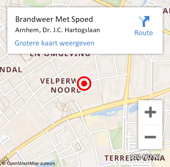 Locatie op kaart van de 112 melding: Brandweer Met Spoed Naar Arnhem, Dr. J.C. Hartogslaan op 12 november 2020 08:25