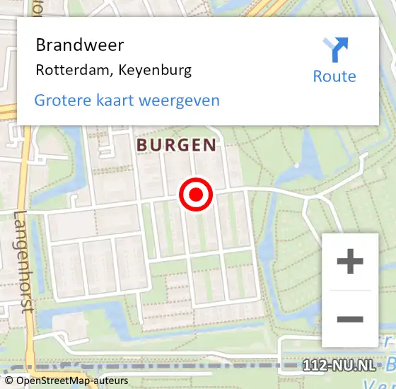 Locatie op kaart van de 112 melding: Brandweer Rotterdam, Keyenburg op 12 november 2020 09:00