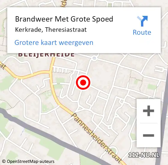 Locatie op kaart van de 112 melding: Brandweer Met Grote Spoed Naar Kerkrade, Theresiastraat op 12 november 2020 11:13