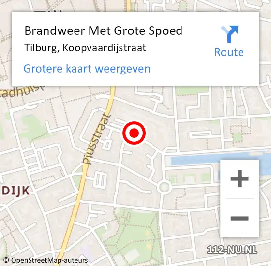 Locatie op kaart van de 112 melding: Brandweer Met Grote Spoed Naar Tilburg, Koopvaardijstraat op 12 november 2020 15:23