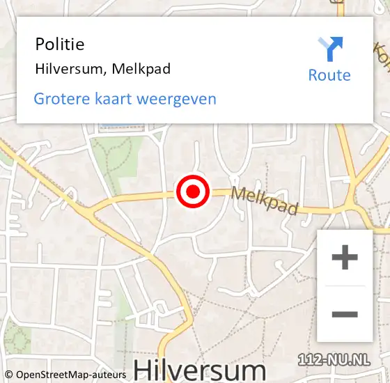 Locatie op kaart van de 112 melding: Politie Hilversum, Melkpad op 12 november 2020 15:41