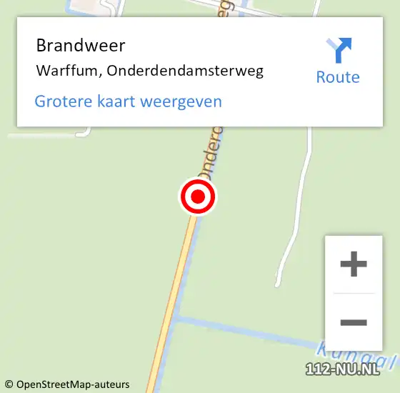 Locatie op kaart van de 112 melding: Brandweer Warffum, Onderdendamsterweg op 12 november 2020 15:55