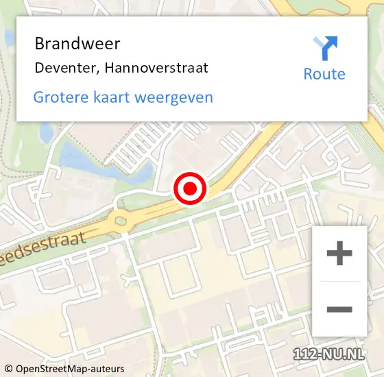 Locatie op kaart van de 112 melding: Brandweer Deventer, Hannoverstraat op 12 november 2020 16:04