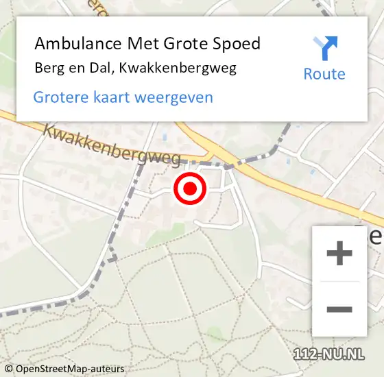 Locatie op kaart van de 112 melding: Ambulance Met Grote Spoed Naar Berg en Dal, Kwakkenbergweg op 12 november 2020 16:24