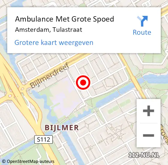 Locatie op kaart van de 112 melding: Ambulance Met Grote Spoed Naar Amsterdam, Tulastraat op 12 november 2020 17:39