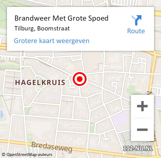 Locatie op kaart van de 112 melding: Brandweer Met Grote Spoed Naar Tilburg, Boomstraat op 12 november 2020 18:03