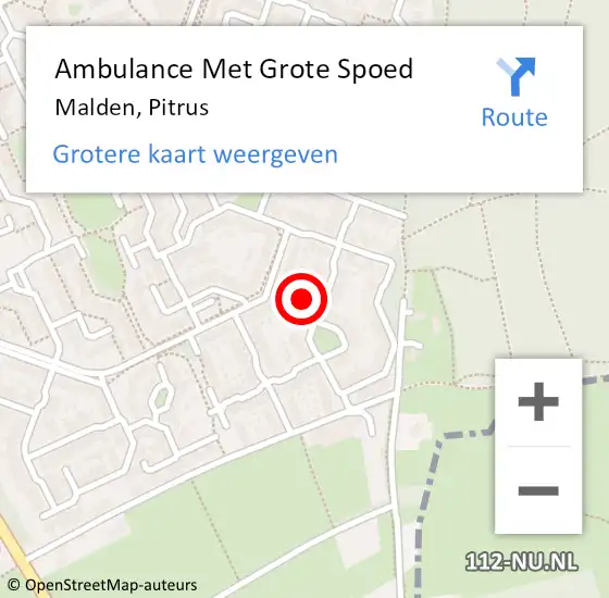 Locatie op kaart van de 112 melding: Ambulance Met Grote Spoed Naar Malden, Pitrus op 12 november 2020 18:39