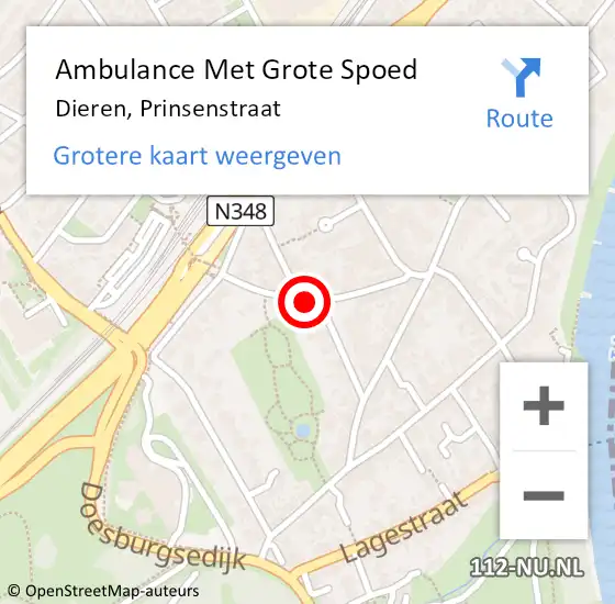 Locatie op kaart van de 112 melding: Ambulance Met Grote Spoed Naar Dieren, Prinsenstraat op 12 november 2020 19:40