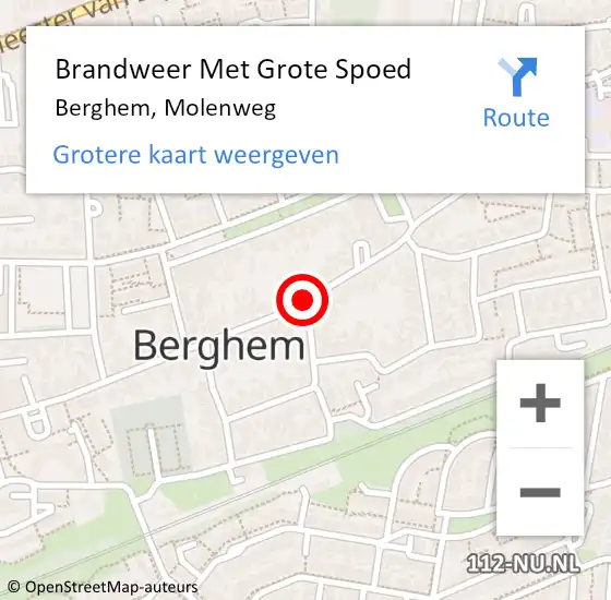 Locatie op kaart van de 112 melding: Brandweer Met Grote Spoed Naar Berghem, Molenweg op 12 november 2020 20:27