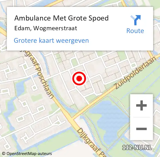 Locatie op kaart van de 112 melding: Ambulance Met Grote Spoed Naar Edam, Wogmeerstraat op 12 november 2020 21:27