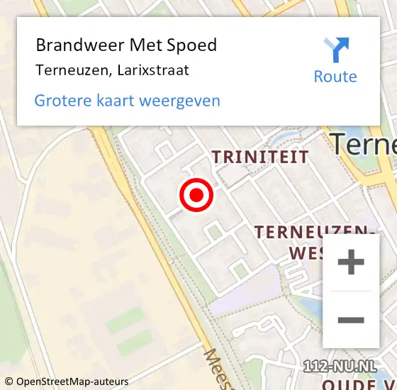 Locatie op kaart van de 112 melding: Brandweer Met Spoed Naar Terneuzen, Larixstraat op 12 november 2020 23:49