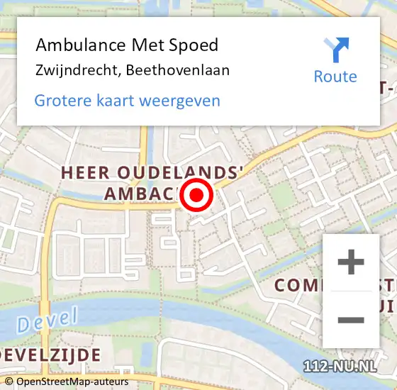 Locatie op kaart van de 112 melding: Ambulance Met Spoed Naar Zwijndrecht, Beethovenlaan op 13 november 2020 00:06