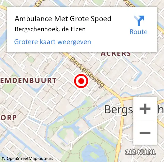 Locatie op kaart van de 112 melding: Ambulance Met Grote Spoed Naar Bergschenhoek, de Elzen op 13 november 2020 09:13