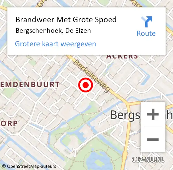 Locatie op kaart van de 112 melding: Brandweer Met Grote Spoed Naar Bergschenhoek, De Elzen op 13 november 2020 09:14