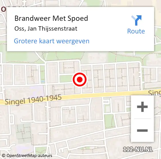 Locatie op kaart van de 112 melding: Brandweer Met Spoed Naar Oss, Jan Thijssenstraat op 13 november 2020 10:20