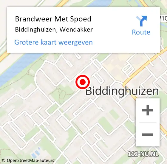 Locatie op kaart van de 112 melding: Brandweer Met Spoed Naar Biddinghuizen, Wendakker op 13 november 2020 10:33