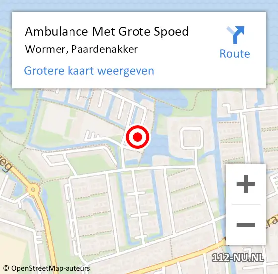 Locatie op kaart van de 112 melding: Ambulance Met Grote Spoed Naar Wormer, Paardenakker op 13 november 2020 12:07