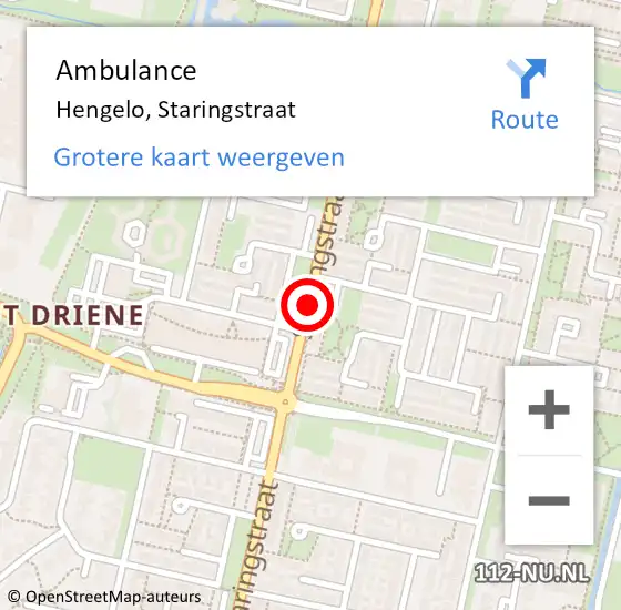 Locatie op kaart van de 112 melding: Ambulance Hengelo, Staringstraat op 13 november 2020 12:20