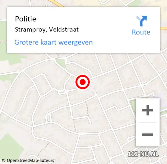 Locatie op kaart van de 112 melding: Politie Stramproy, Veldstraat op 13 november 2020 12:46