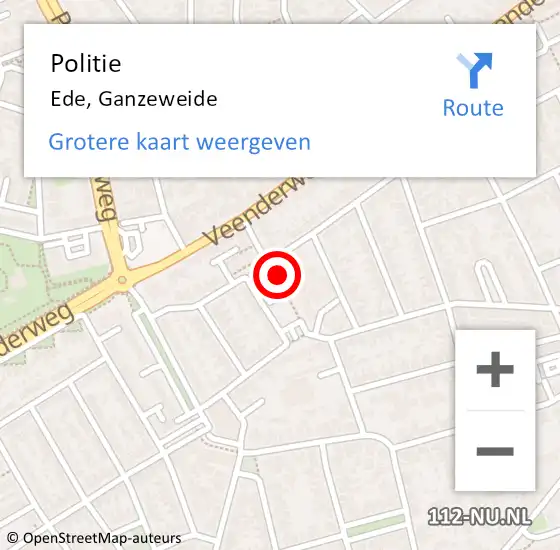 Locatie op kaart van de 112 melding: Politie Ede, Ganzeweide op 13 november 2020 14:37