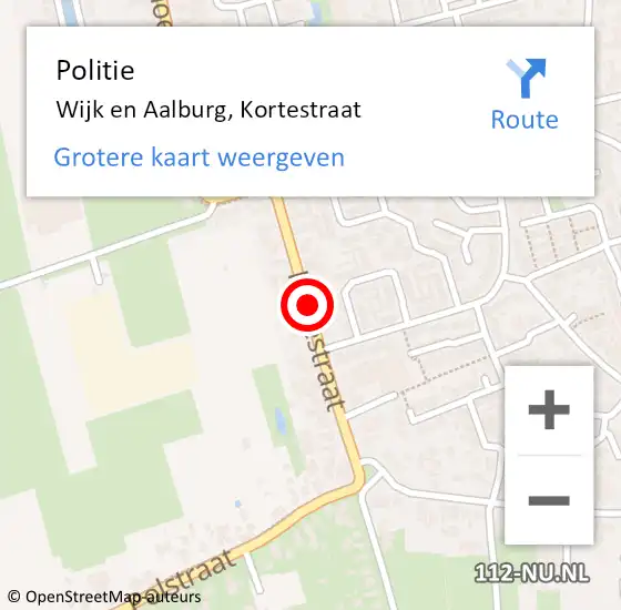 Locatie op kaart van de 112 melding: Politie Wijk en Aalburg, Kortestraat op 13 november 2020 14:52