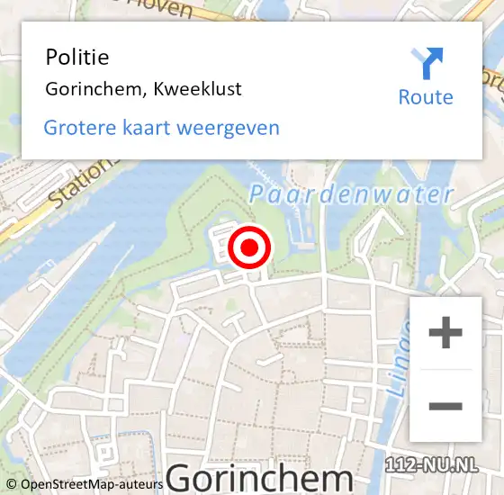 Locatie op kaart van de 112 melding: Politie Gorinchem, Kweeklust op 13 november 2020 16:07