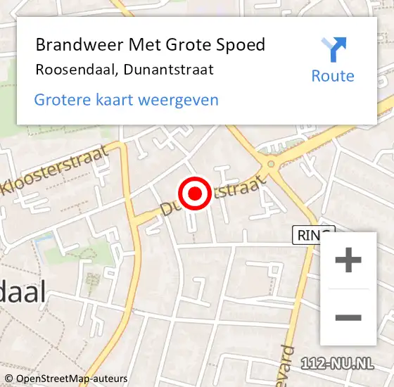 Locatie op kaart van de 112 melding: Brandweer Met Grote Spoed Naar Roosendaal, Dunantstraat op 13 november 2020 16:53