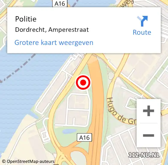 Locatie op kaart van de 112 melding: Politie Dordrecht, Amperestraat op 13 november 2020 18:03