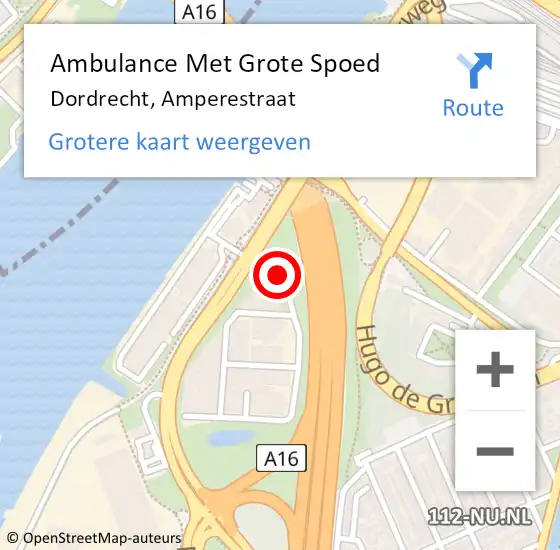 Locatie op kaart van de 112 melding: Ambulance Met Grote Spoed Naar Dordrecht, Amperestraat op 13 november 2020 18:04