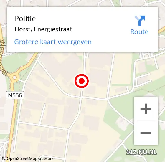 Locatie op kaart van de 112 melding: Politie Horst, Energiestraat op 13 november 2020 18:46