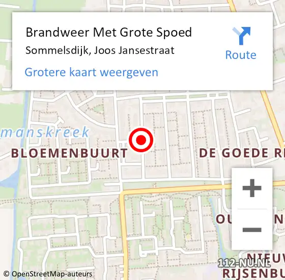 Locatie op kaart van de 112 melding: Brandweer Met Grote Spoed Naar Sommelsdijk, Joos Jansestraat op 13 november 2020 22:03