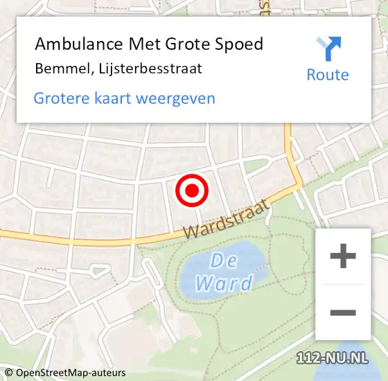 Locatie op kaart van de 112 melding: Ambulance Met Grote Spoed Naar Bemmel, Lijsterbesstraat op 13 november 2020 23:40