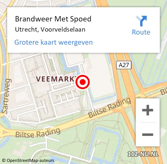 Locatie op kaart van de 112 melding: Brandweer Met Spoed Naar Utrecht, Voorveldselaan op 14 november 2020 06:59