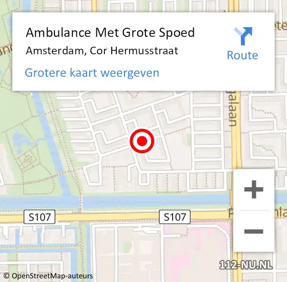 Locatie op kaart van de 112 melding: Ambulance Met Grote Spoed Naar Amsterdam, Cor Hermusstraat op 14 november 2020 11:09