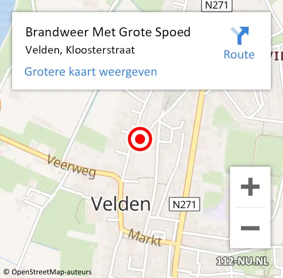 Locatie op kaart van de 112 melding: Brandweer Met Grote Spoed Naar Velden, Kloosterstraat op 14 november 2020 11:10