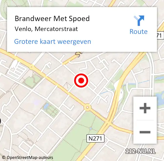 Locatie op kaart van de 112 melding: Brandweer Met Spoed Naar Venlo, Mercatorstraat op 14 november 2020 11:24