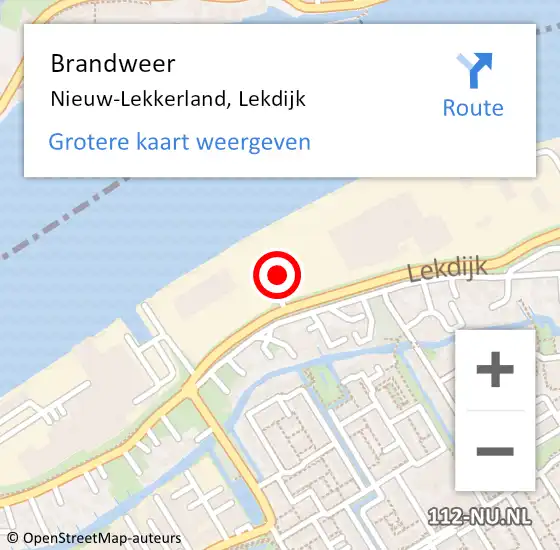 Locatie op kaart van de 112 melding: Brandweer Nieuw-Lekkerland, Lekdijk op 14 november 2020 13:56