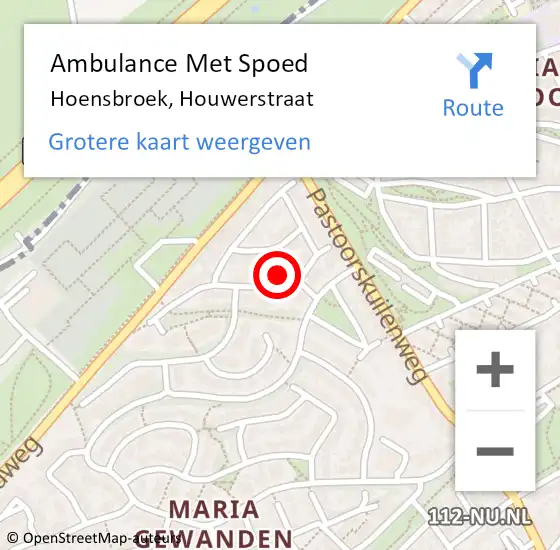 Locatie op kaart van de 112 melding: Ambulance Met Spoed Naar Hoensbroek, Houwerstraat op 24 mei 2014 12:03