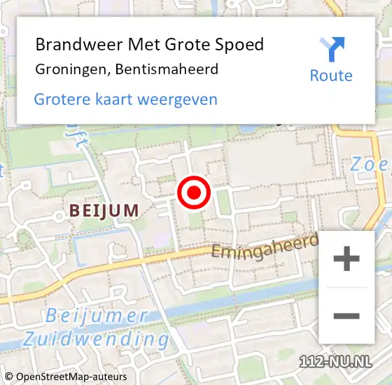 Locatie op kaart van de 112 melding: Brandweer Met Grote Spoed Naar Groningen, Bentismaheerd op 14 november 2020 16:50