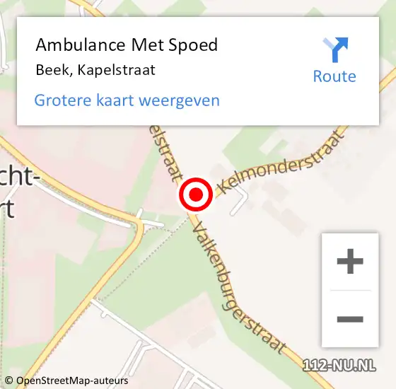 Locatie op kaart van de 112 melding: Ambulance Met Spoed Naar Beek, Kapelstraat op 24 mei 2014 12:17