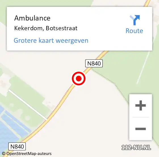 Locatie op kaart van de 112 melding: Ambulance Kekerdom, Botsestraat op 14 november 2020 19:10