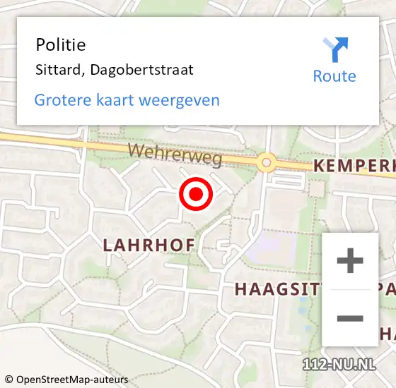 Locatie op kaart van de 112 melding: Politie Sittard, Dagobertstraat op 14 november 2020 21:05