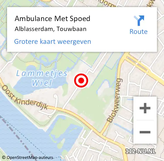 Locatie op kaart van de 112 melding: Ambulance Met Spoed Naar Alblasserdam, Touwbaan op 15 november 2020 00:56