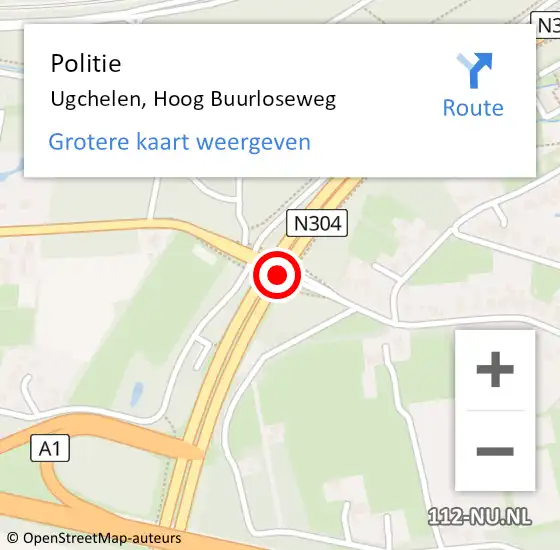 Locatie op kaart van de 112 melding: Politie Ugchelen, Hoog Buurloseweg op 15 november 2020 01:11