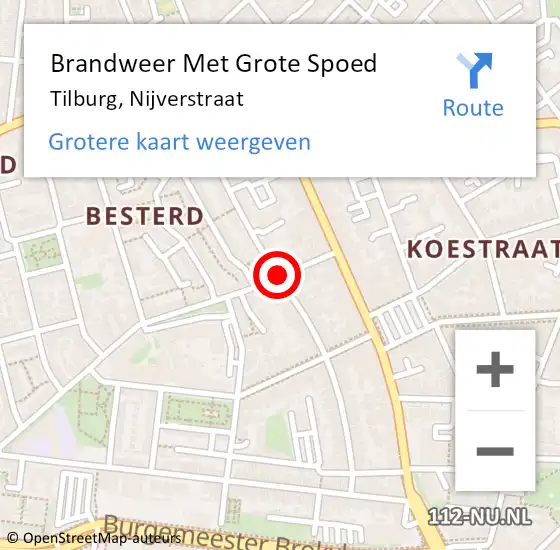 Locatie op kaart van de 112 melding: Brandweer Met Grote Spoed Naar Tilburg, Nijverstraat op 15 november 2020 08:30