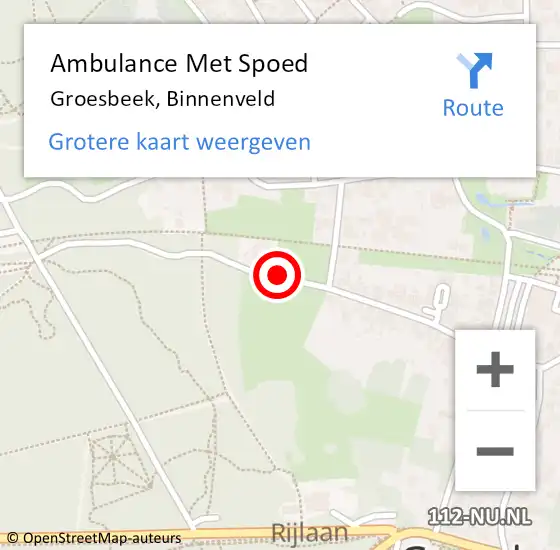 Locatie op kaart van de 112 melding: Ambulance Met Spoed Naar Groesbeek, Binnenveld op 15 november 2020 09:11