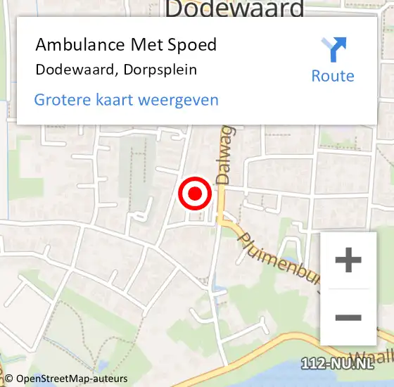 Locatie op kaart van de 112 melding: Ambulance Met Spoed Naar Dodewaard, Dorpsplein op 15 november 2020 11:38